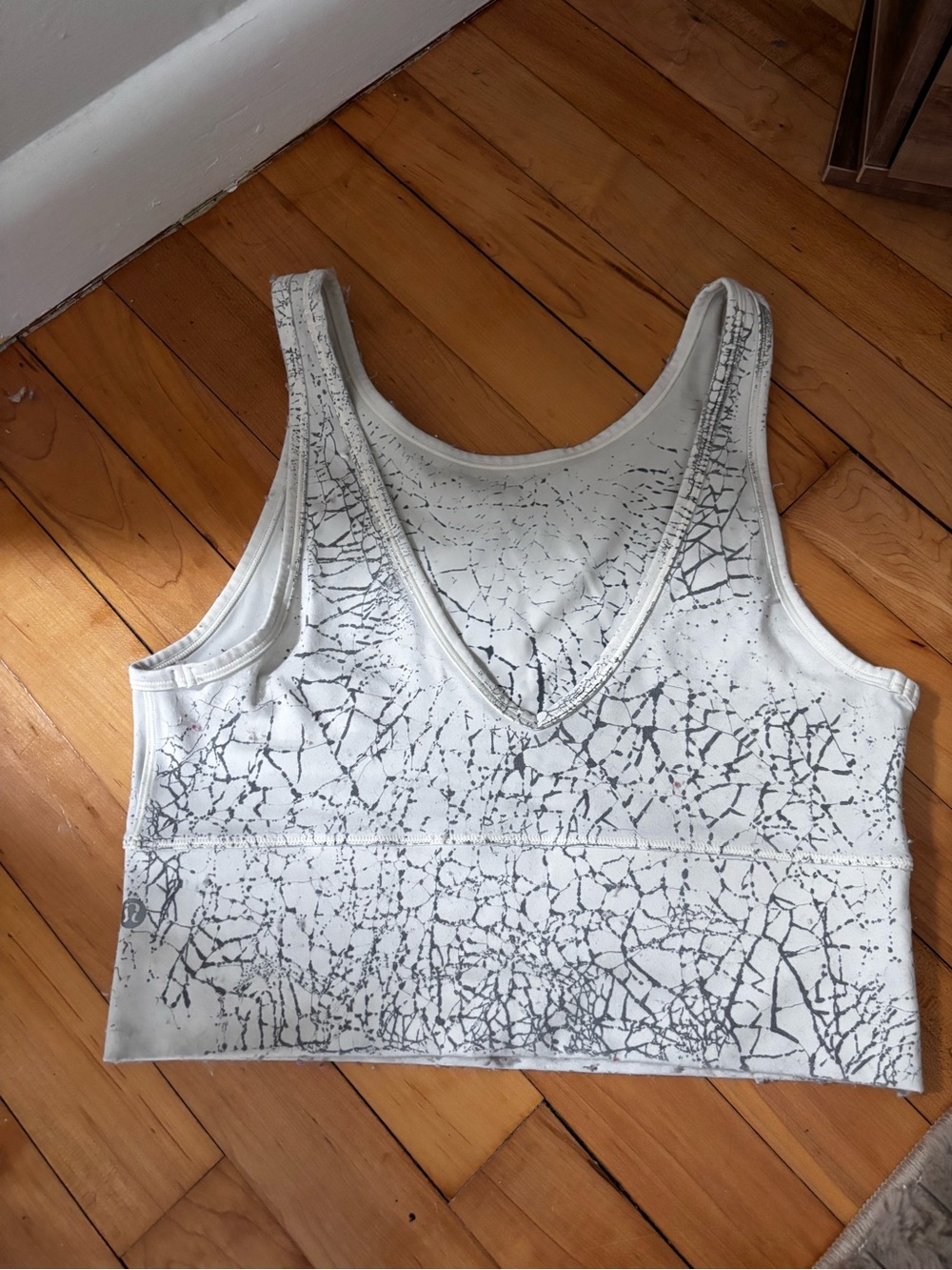 lululemon athletica White Tank Top with Gray Crackle Print